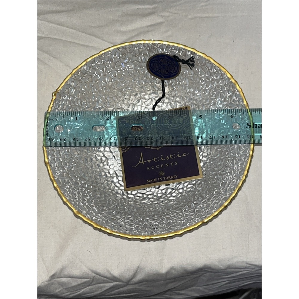 ARTISTIC ACCENTS PEBBLE TEXTURED CLEAR GLASS‎ GOLD TRIM HAND DECORATED 3 BOWLS - Picture 5 of 6